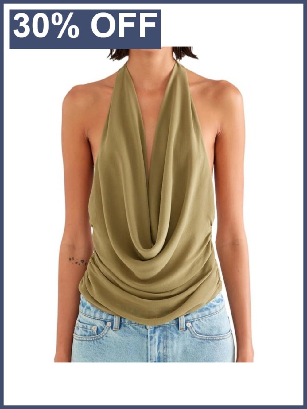 Women's Cowl Neck Halter Tank Crop Top Sleeveless Backless Y2K Tie Back